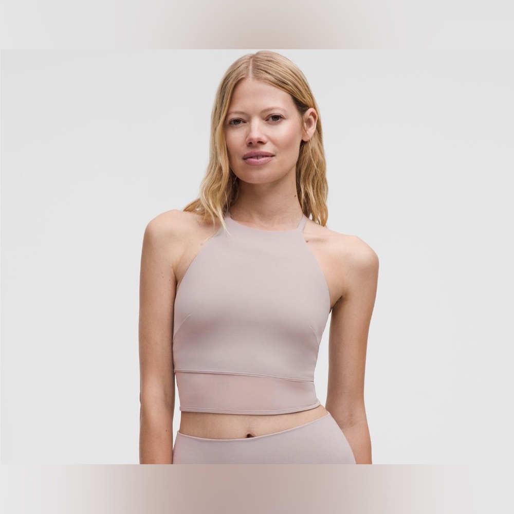 Lululemon Nulu High-Neck Mesh-Hem Tank Top Women’s Size S Built-In Bra Gray NWT